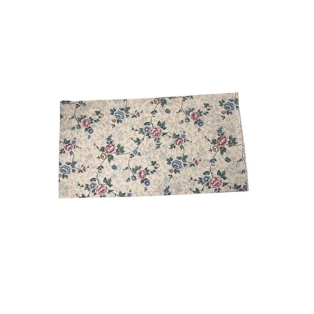 Set of Vintage Curtains Drapes 2 Panels 1 Valance Beige Floral Print Cottage